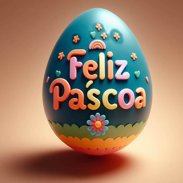 Linda imagem com ovos de Páscoa coloridos com Feliz Páscoa escrito em 3D 