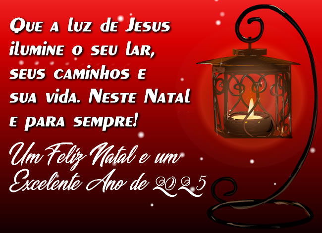 Imagem com lanterna e fundo vermelho com mensagem para o crente e abençoe a chegada do novo ano: feliz religioso e espiritual 2025 para você e sua casa