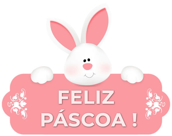 Imagem de um coelho segurando um cartaz de feliz páscoa