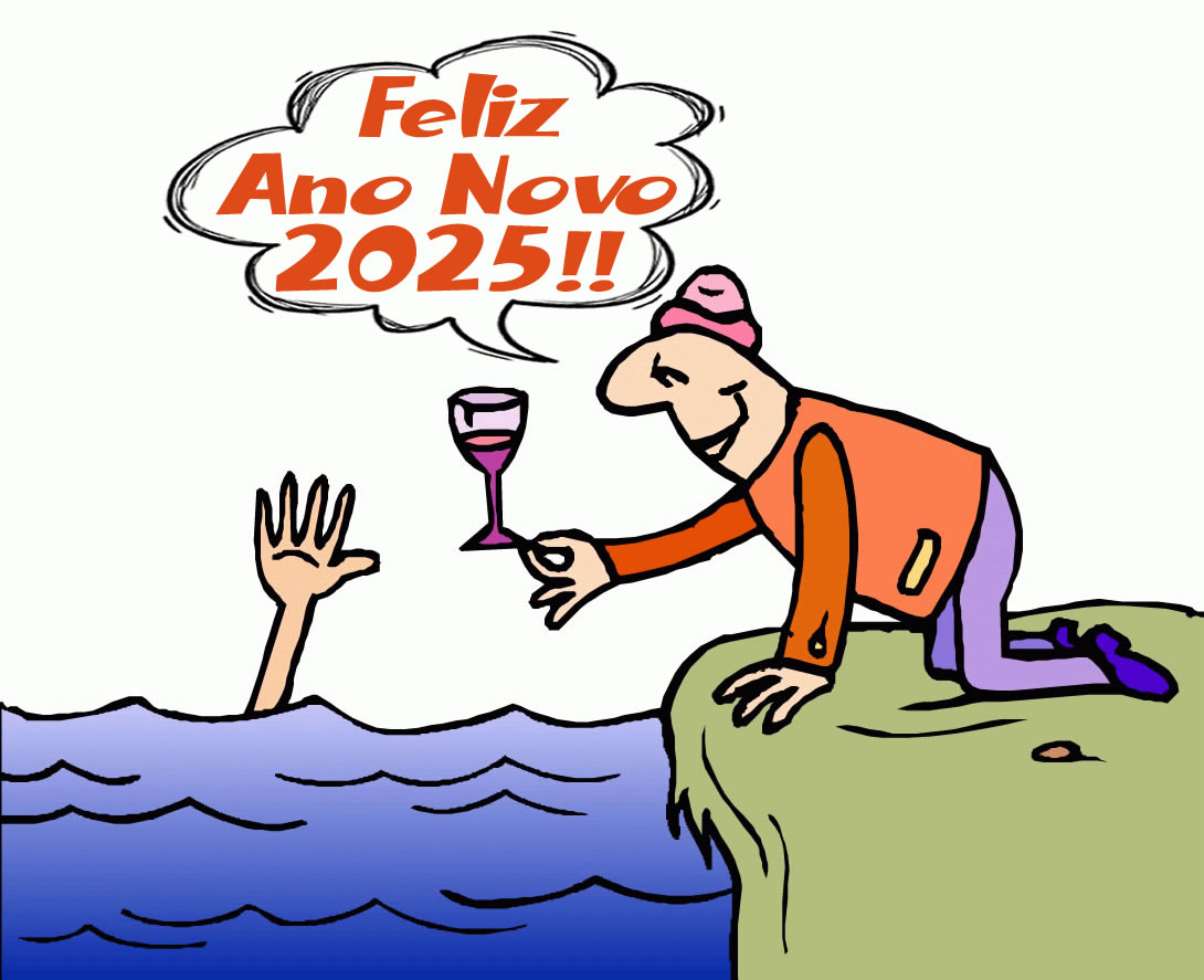Desenho humorístico Feliz Ano Novo 2024