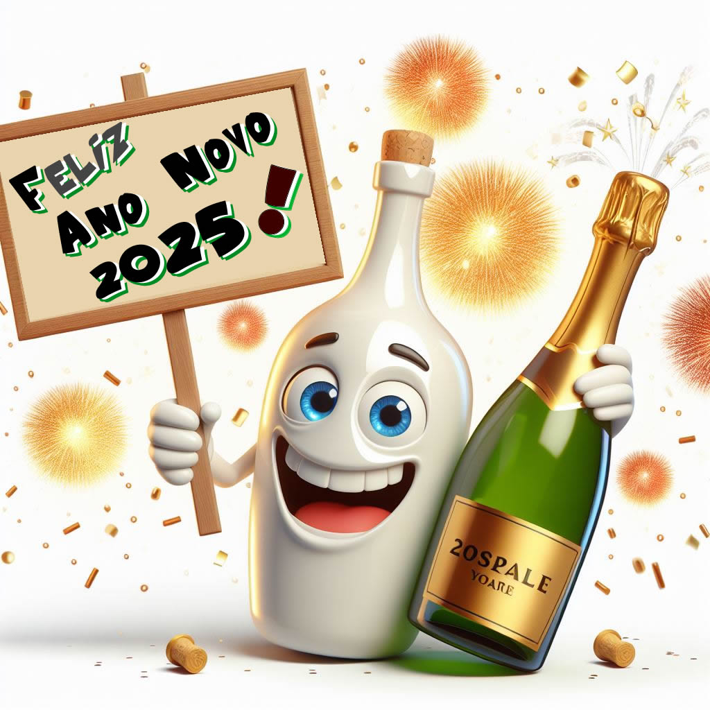 Clipart alegre com garrafa de sorriso comemorando 2023.