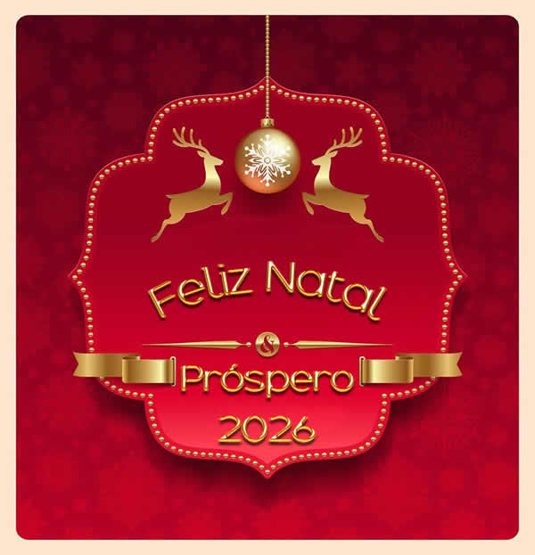 Imagens elegantes de saudações de colegas, profissionais, clientes e empresas. Feliz Natal e Próspero Ano Novo 2026 escrito em ouro com símbolos de Natal