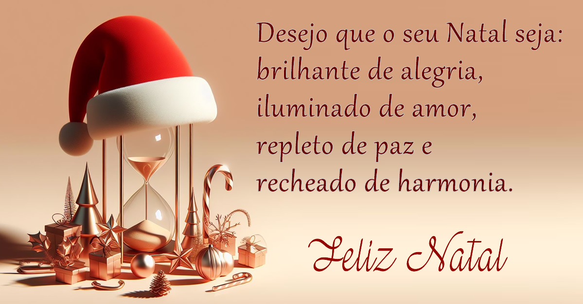 imagem com chapéu de Papai Noel e texto de boas festas