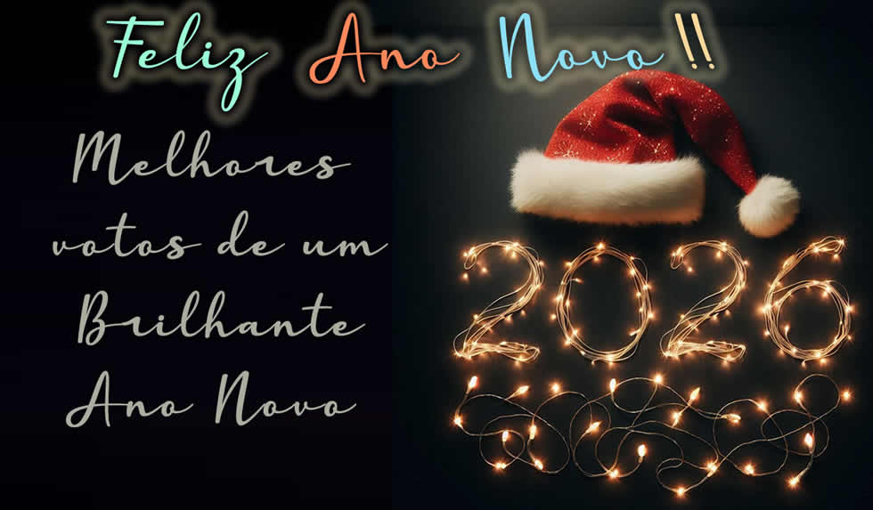 Imagem de 2026 iluminada com luzes de Natal, votos de um feliz ano novo e esperança de um futuro risonho.