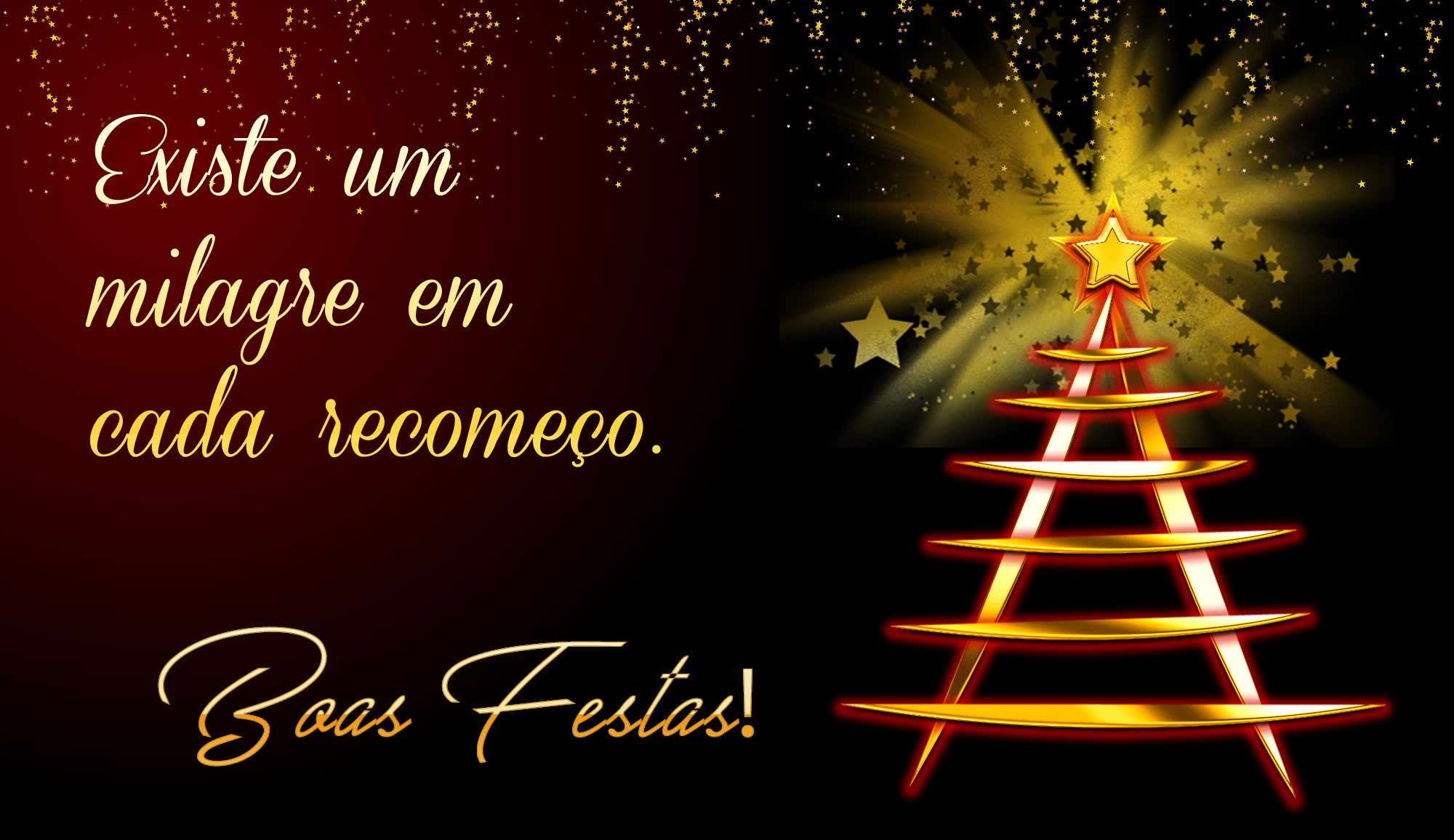 Imagem com brilhante árvore de Natal e dedicação com texto.