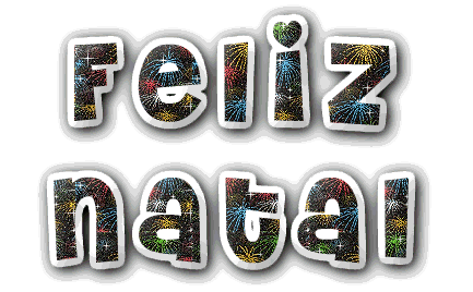 gif animado brilha com texto FELIZ NATAL e fogos de artifício