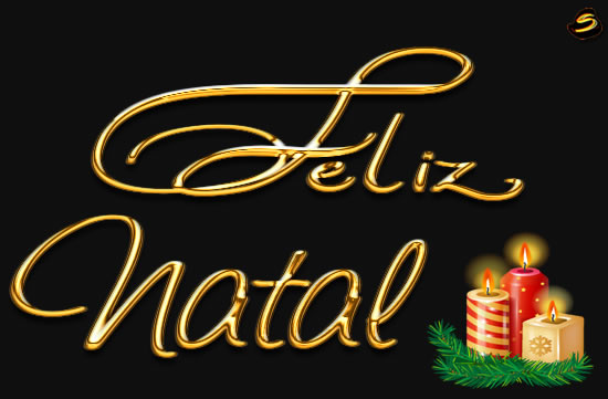 Imagem com velas de Natal e decorações em abeto. Elegant dourado texto Feliz Natal
