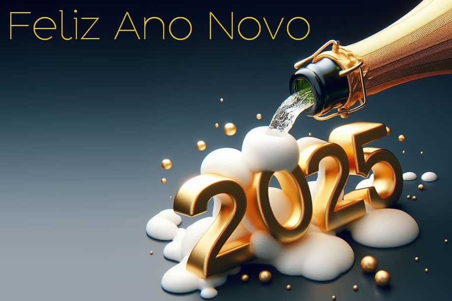 Cartão de felicitações com taças cheias de espumante para brindar a 2023
