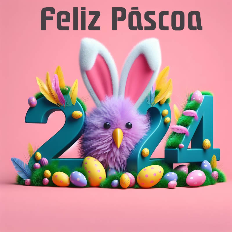 Imagem com um coelhinho fofo sentado na cesta com flores. Feliz Páscoa a todos com amor e humor!