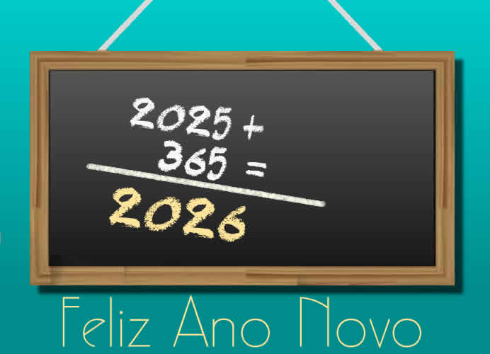 Imagem com quadro negro que agrega o ano de 2025 mais 365 dias com o resultado do novo ano de 2026.
