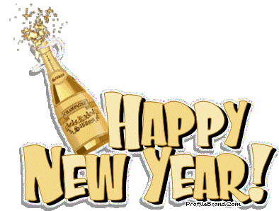 Gif animado com champanhe e texto em inglês Happy New Year Feliz Ano Novo