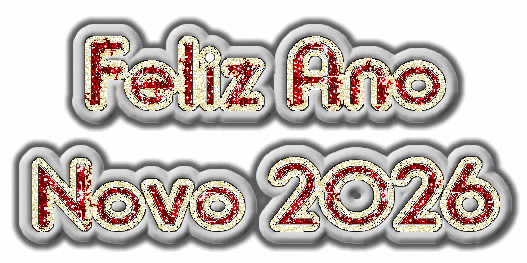 Gif animado em brilhos cintilantes com texto FELIZ 2026 em ouro cintilante.