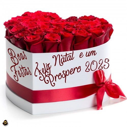 imagem com um lindo buquê de rosas vermelhas em uma caixa em forma de coração com um texto de feliz aniversário escrito nele