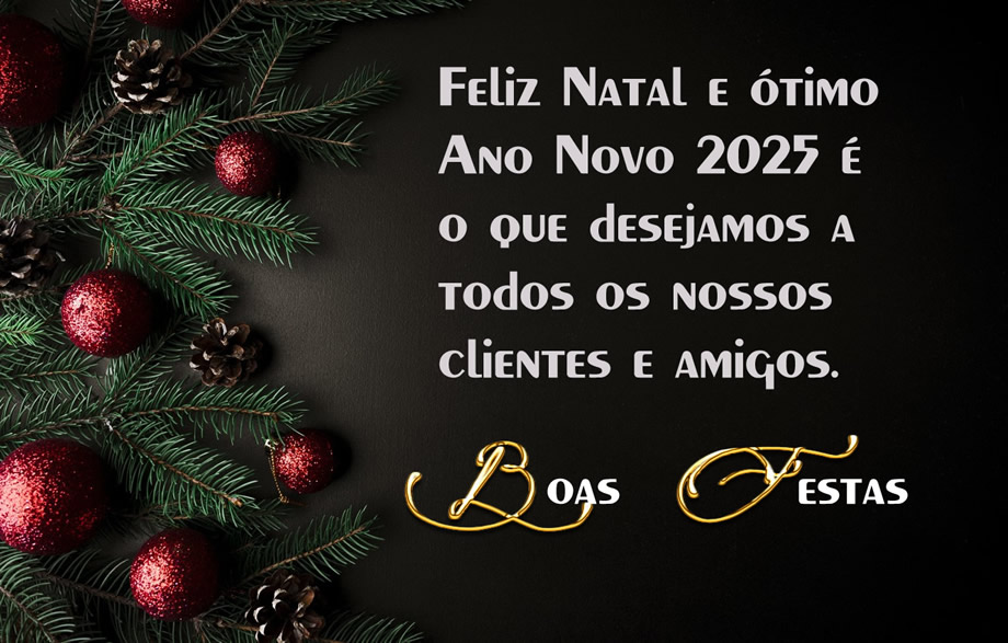 Imagem elegante, em cores escuras, com decorações de Natal adequadas para cartões de felicitações com texto