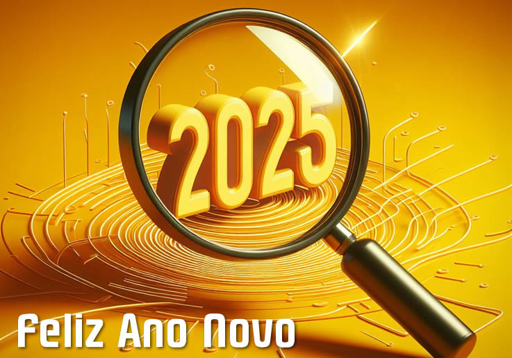 Imagem de fundo amarelo com a inscrição 2025 com lupa. Bonito e original.