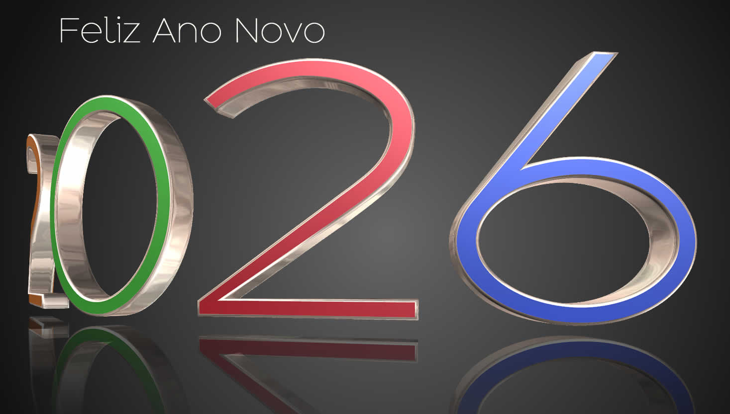 Imagem elegante com texto colorido de 2026 e em 3D curvo e com sombra