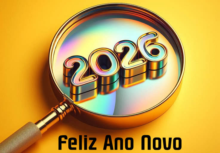 Imagem de fundo amarelo com a inscrição 2026 com lupa. Bonito e original.
